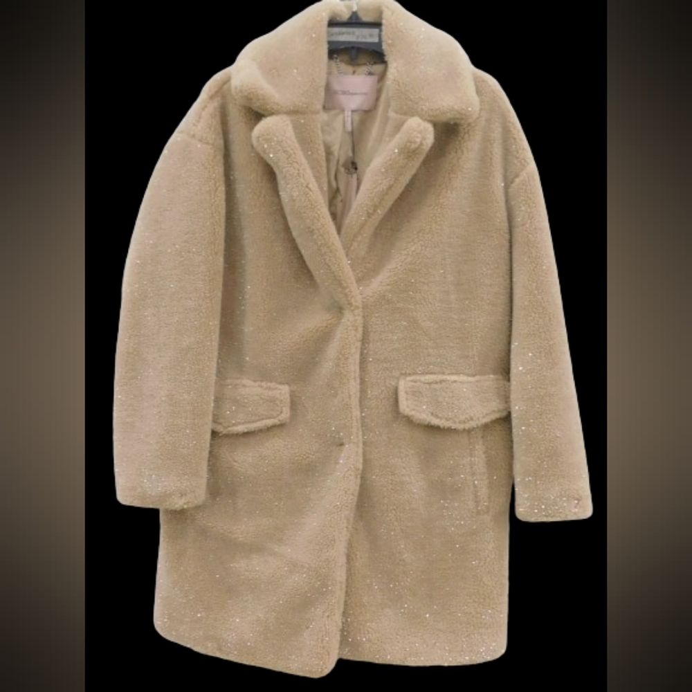 *NWT BCBGeneration Faux Fur Speckled Mid-Length Teddy Coat